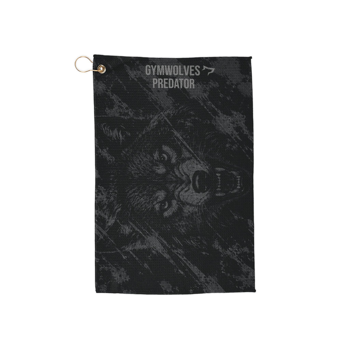 Predator Wolf Golf Towel – Black Tie-Dye Golfing Towel with 'Gymwolves Predator' Design