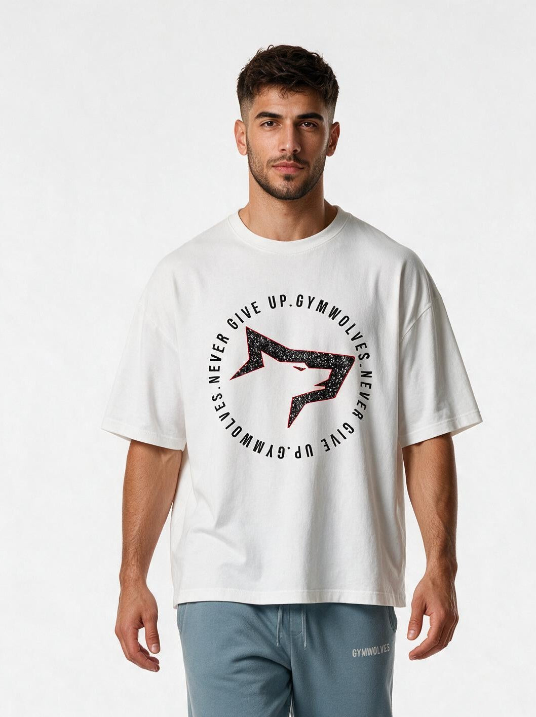 Gymwolves Men's Oversize T-Shirt — Never Give Up