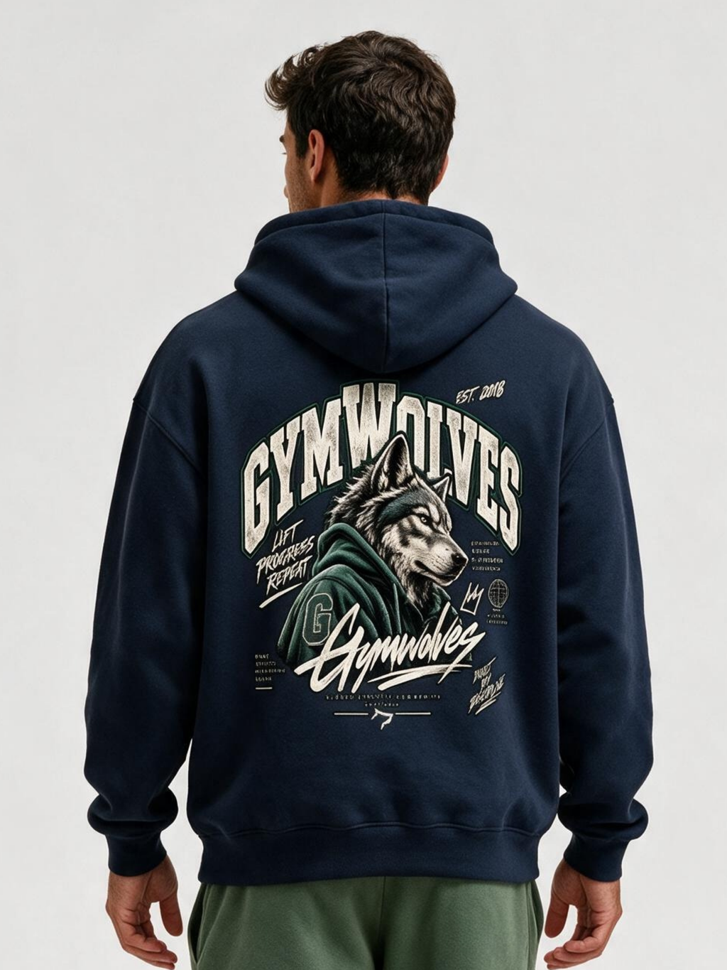 Gymwolves Erkek Collage Serisi — Lift Progress Repeat Oversize Hoodie