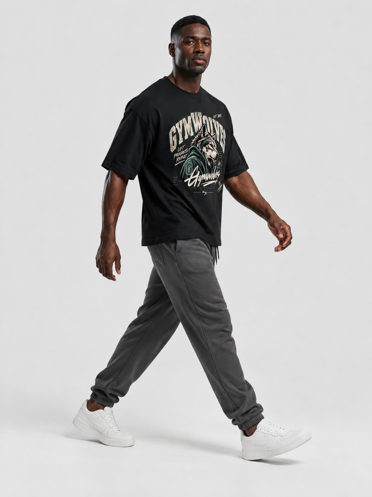 Gymwolves Men's Collage Series Lift Progress Repeat Oversize T-Shirt