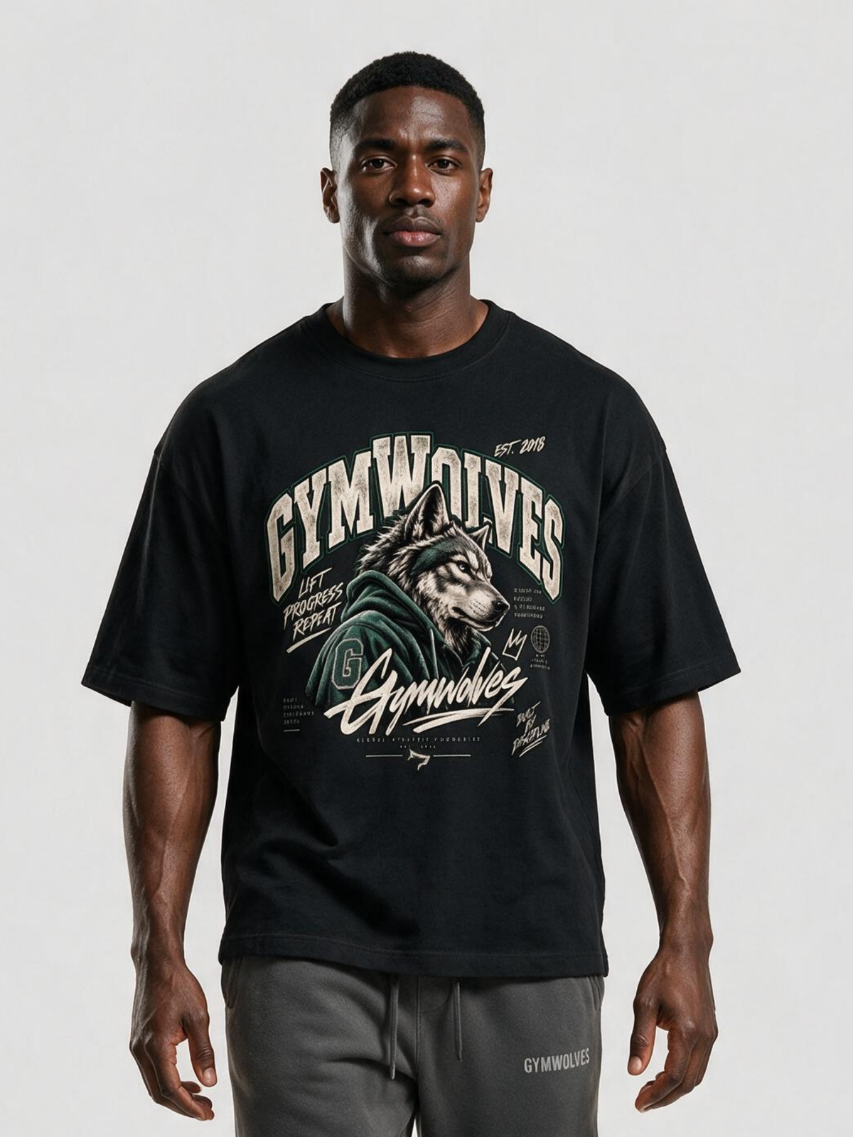 Gymwolves Men's Collage Series Lift Progress Repeat Oversize T-Shirt