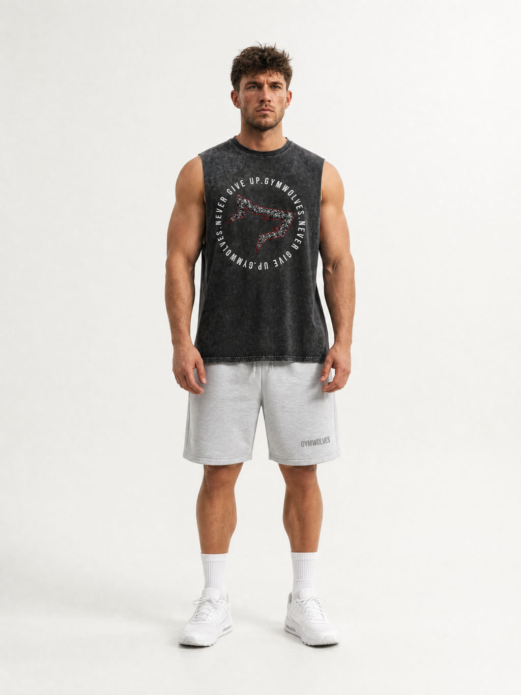 Gymwolves 'Never Give Up' Stonewash Tank Top