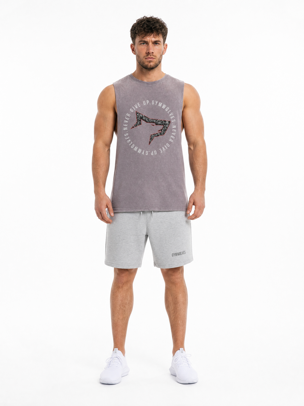 Gymwolves 'Never Give Up' Stonewash Tank Top