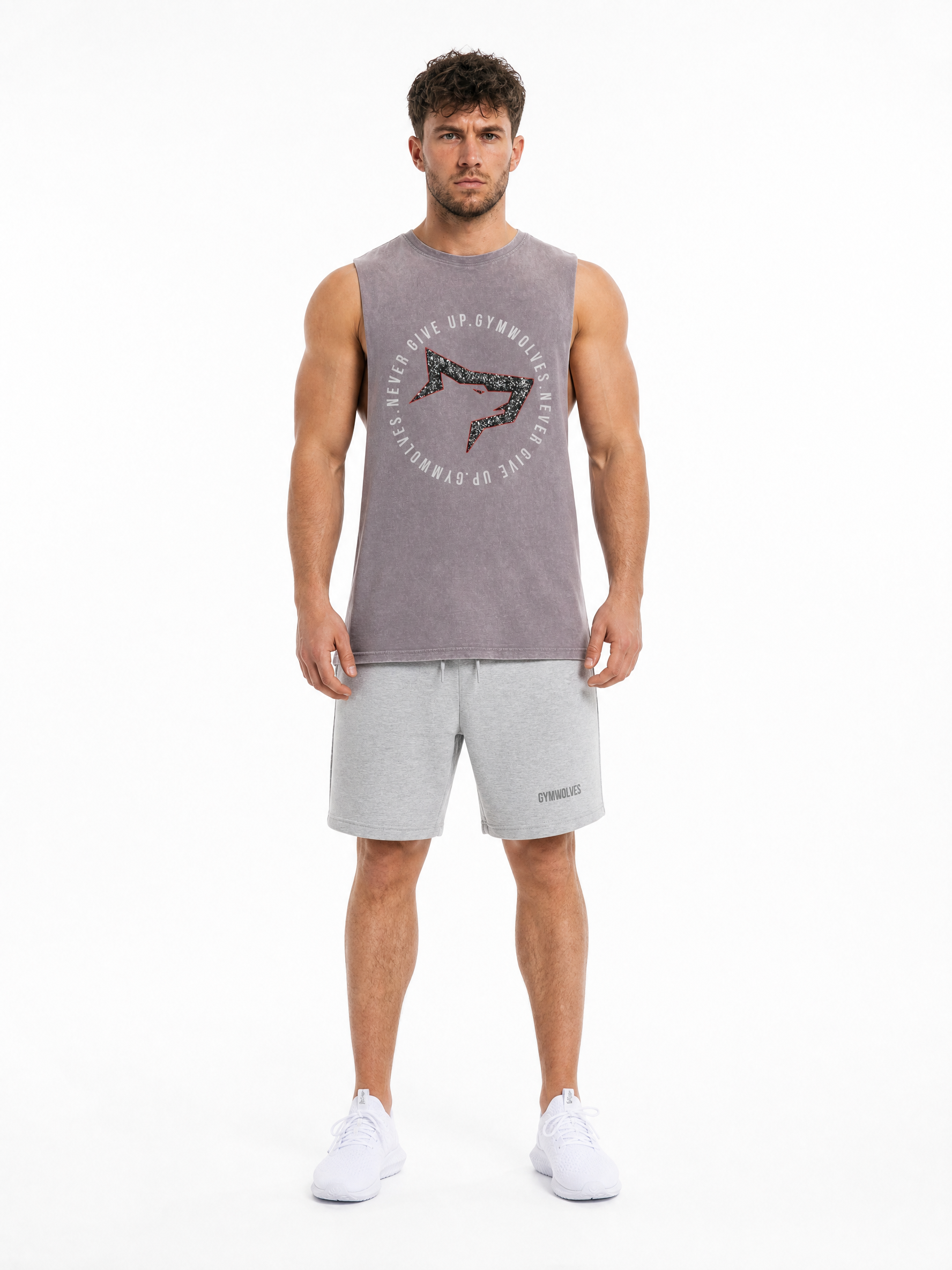 Gymwolves 'Never Give Up' Stonewash Tank Top