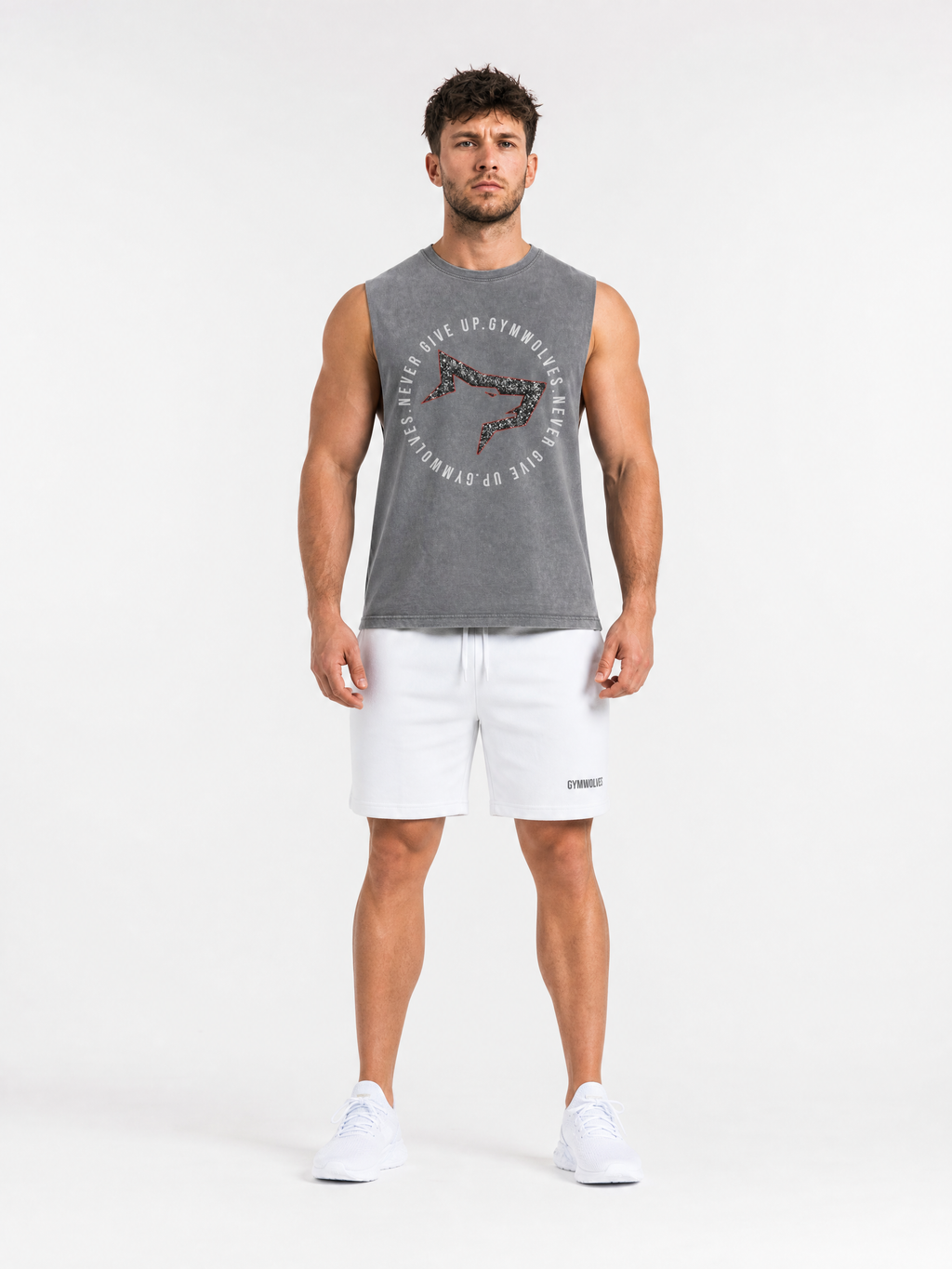 Gymwolves 'Never Give Up' Stonewash Tank Top