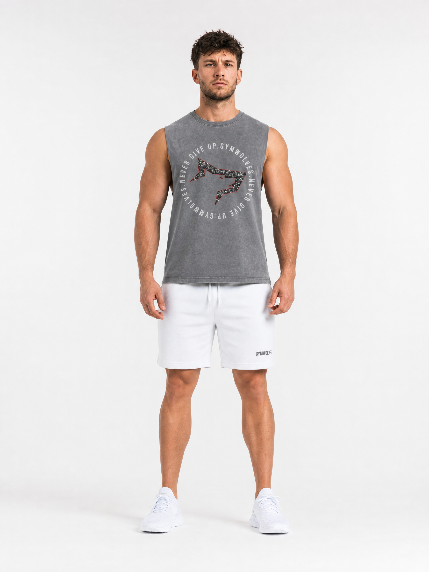 Gymwolves 'Never Give Up' Stonewash Tank Top