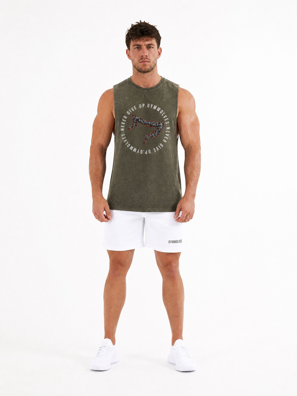 Gymwolves 'Never Give Up' Stonewash Tank Top