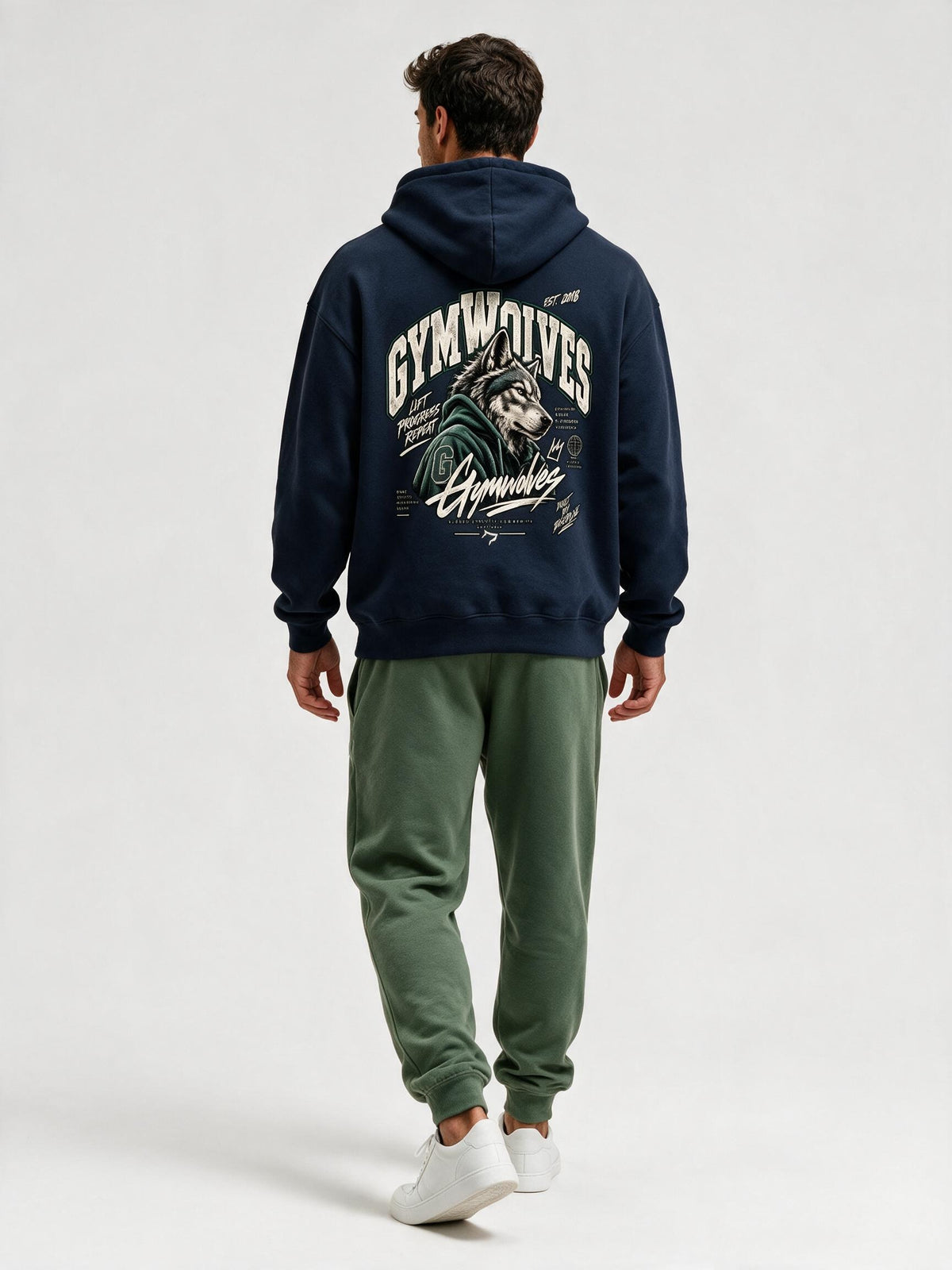 Gymwolves Erkek Collage Serisi — Lift Progress Repeat Oversize Hoodie