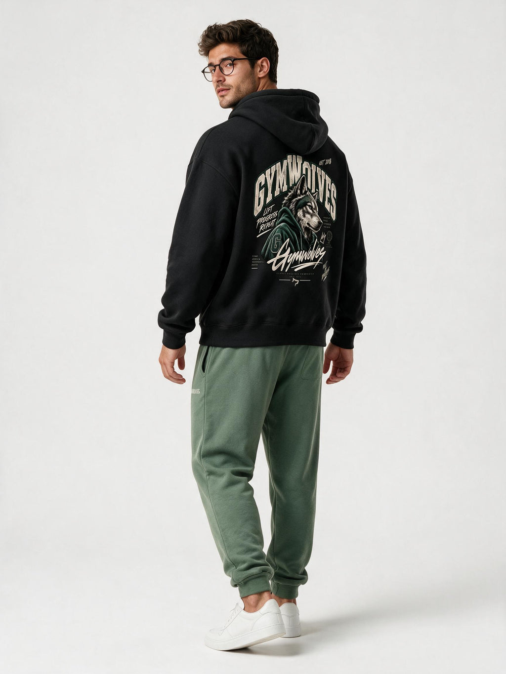 Gymwolves Erkek Collage Serisi — Lift Progress Repeat Oversize Hoodie