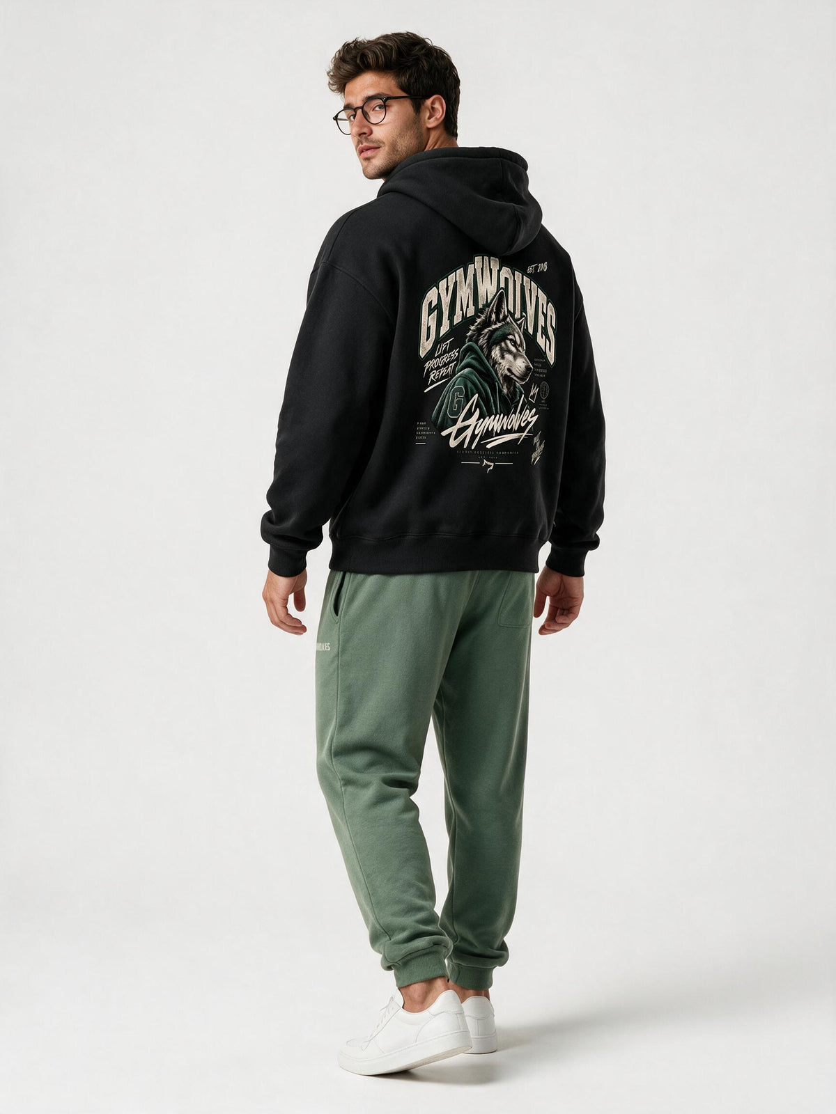 Gymwolves Erkek Collage Serisi — Lift Progress Repeat Oversize Hoodie