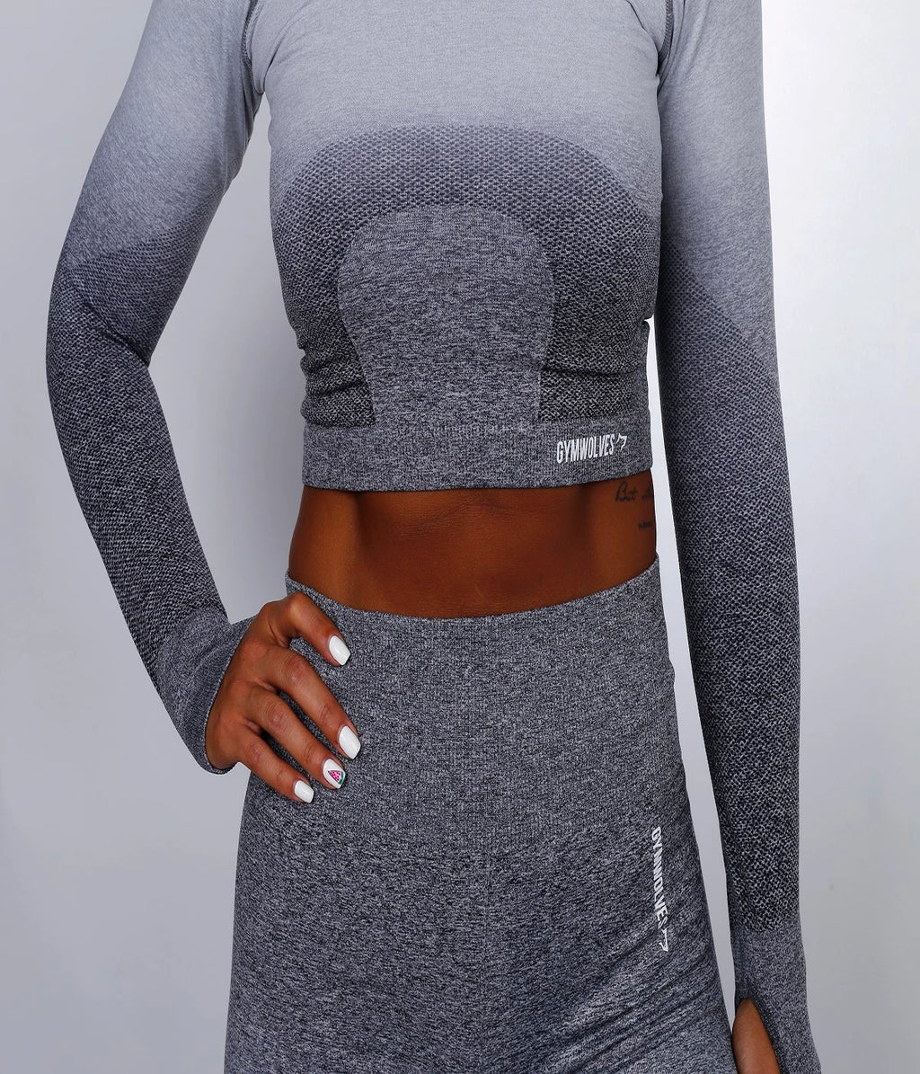 Gymwolves Women's Long Sleeve Seamless Sports T-Shirt Powder Grey