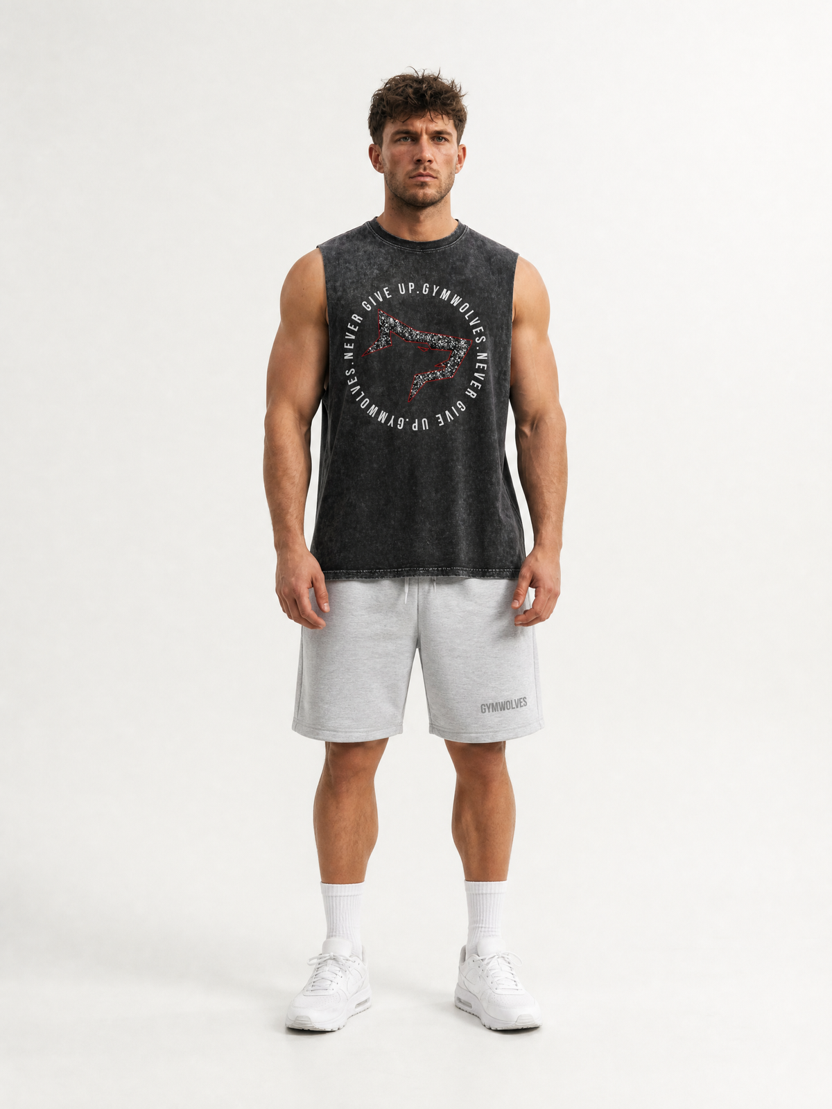 Gymwolves 'Never Give Up' Stonewash Tank Top