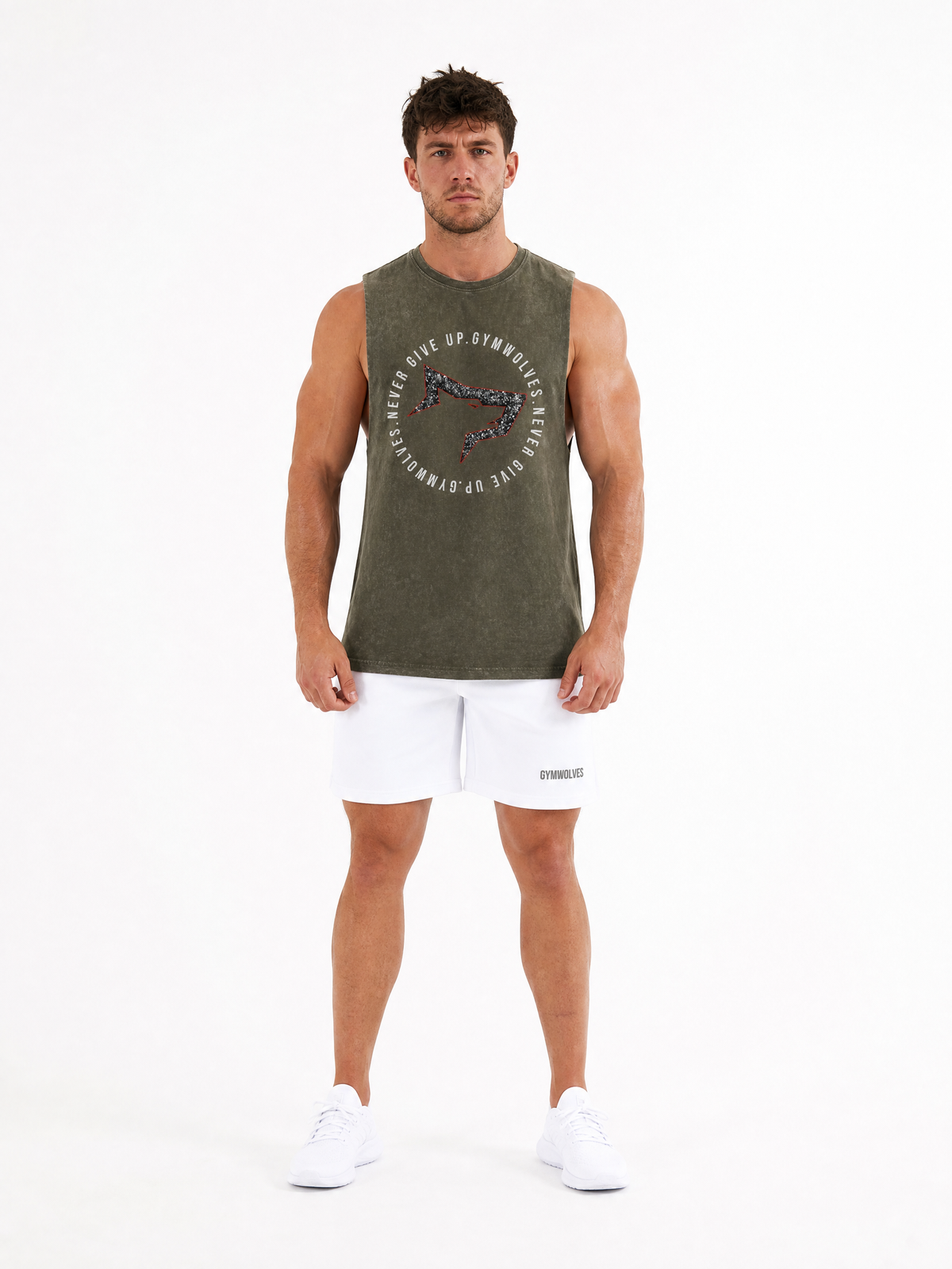 Gymwolves 'Never Give Up' Stonewash Tank Top