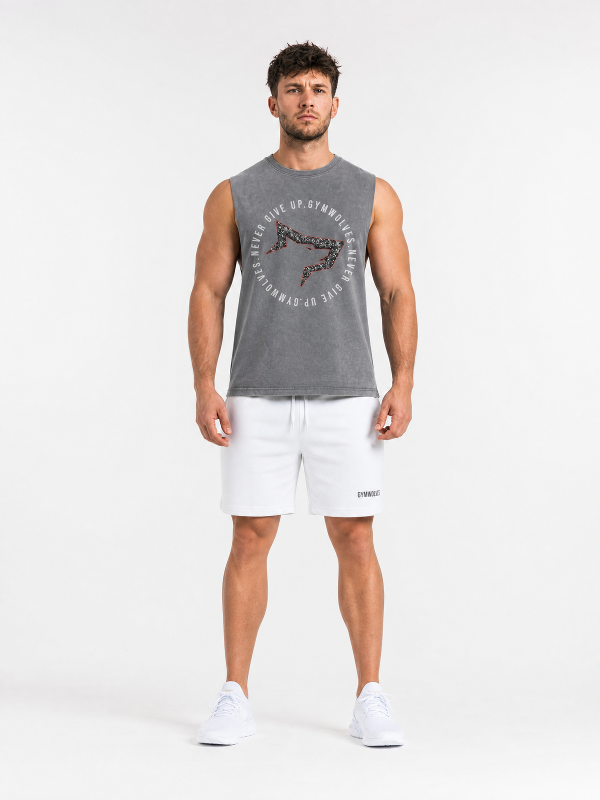Gymwolves 'Never Give Up' Stonewash Tank Top